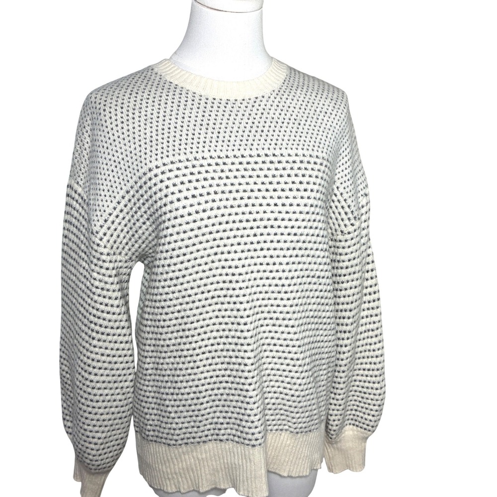 Summersalt Wool Cashmere Sweater Birds Eye Knit Thick Soft Cream Grey L